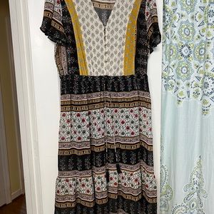EUC detailed print lined midi dress.